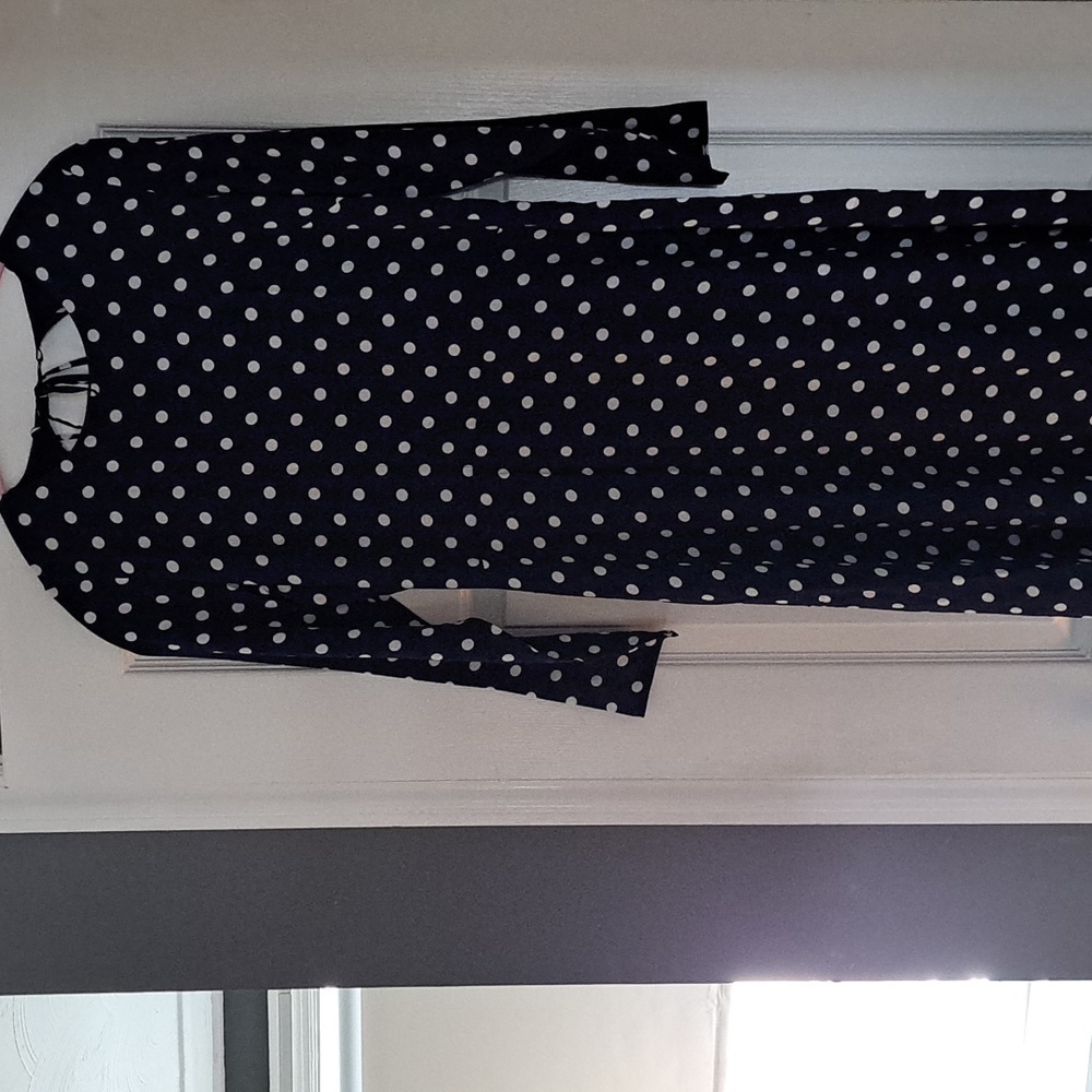 Navy & white polka-dotted midi length dress by Paris Atelier & other stories...